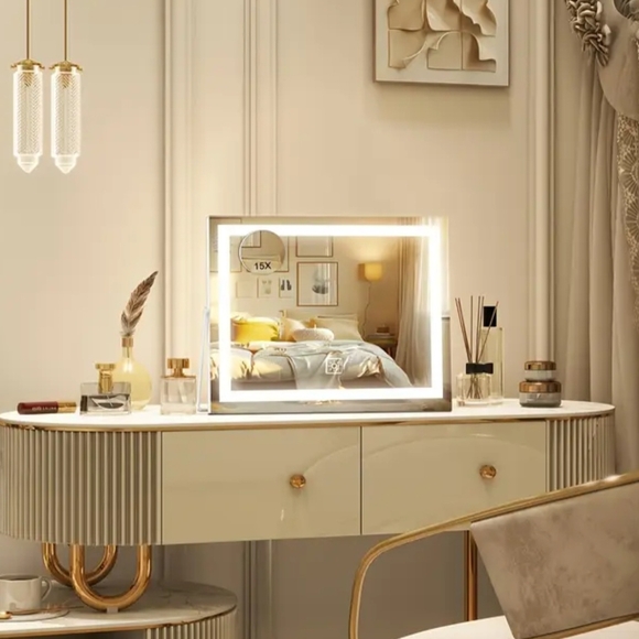 New 14" White LED DeskTop Vanity Mirror Set includes 15X Magnified Circle Mirror - Picture 3 of 13